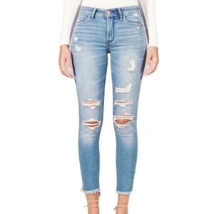Abercrombie & Fitch "Harper" low-rise distressed ankle skinny jeans